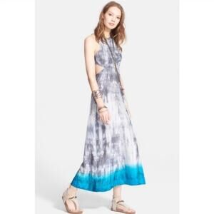 Free People 100% Silk Blue Grey Tie Dye Medium Dress
